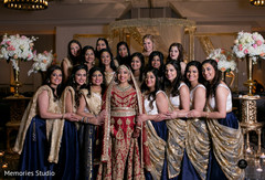 Indian bride and bridesmaids posing with their ceremony outfit Indian bride and bridesmaids posing with their ceremony outfit