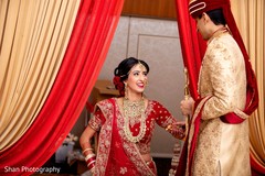 Sweet Indian couple at their wedding mandap. Sweet Indian couple at their wedding mandap.