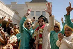 Indian groom with groomsmen during baraat Indian groom with groomsmen during baraat
