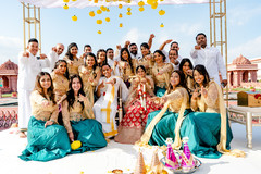 Indian bride and groom with bridesmaids and groomsmen wedding portrait Indian bride and groom with bridesmaids and groomsmen wedding portrait