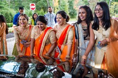 Bridesmaids after the Indian wedding celebration. Bridesmaids after the Indian wedding celebration.