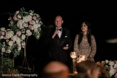 Indian bride and groom at reception speech. Indian bride and groom at reception speech.