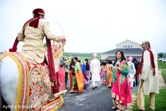 Indian wedding guests looking at Indian groom on his baraat horse. Indian wedding guests looking at Indian groom on his baraat horse.