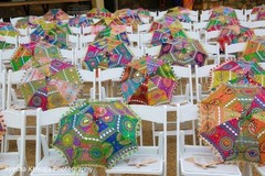 Colorful Indian wedding ceremony umbrellas decorations. Colorful Indian wedding ceremony umbrellas decorations.
