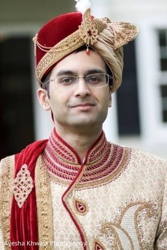 Rajah's portrait on his Indian wedding ceremony outfit. Rajah's portrait on his Indian wedding ceremony outfit.