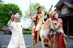 Indian groom on his white baraat horse with Embroidered Horse outfit. Indian groom on his white baraat horse with Embroidered Horse outfit.