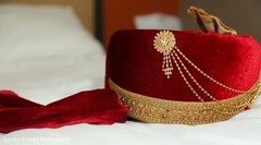 Golden and red Indian grooms ceremony turban. Golden and red Indian grooms ceremony turban.