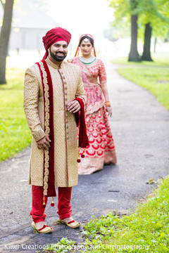 Indian groom waiting for her Indian bride both in wedding attires. Indian groom waiting for her Indian bride both in wedding attires.