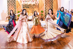 Indian bride and her Indian bridesmaids performing in the reception. Indian bride and her Indian bridesmaids performing in the reception.
