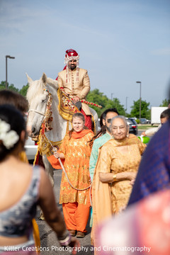 Indian groom on his horse during the Baraat parade. Indian groom on his horse during the Baraat parade.