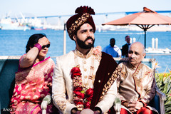Indian groom and relatives waiting for bride at mandap. Indian groom and relatives waiting for bride at mandap.