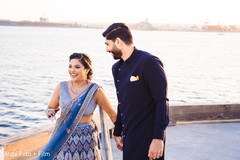 Blue color Indian couple pre-wedding outfits. Blue color Indian couple pre-wedding outfits.