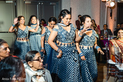 Indian bridesmaids on their blue and silver reception lehengas. Indian bridesmaids on their blue and silver reception lehengas.