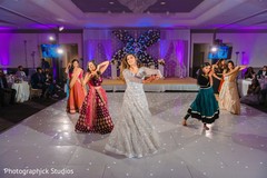 Indian bride and Maharanis performing a choreography. Indian bride and Maharanis performing a choreography.