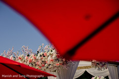 Closeup capture of peach and white mandap flowers. Closeup capture of peach and white mandap flowers.