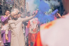 Color smoke during the Indian wedding Baraat celebration. Color smoke during the Indian wedding Baraat celebration.