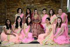 Maharani in red anarkali surrounded by her Indian bridesmaids. Maharani in red anarkali surrounded by her Indian bridesmaids.