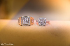 Indian bride and groom's gold and diamond engagement rings. Indian bride and groom's gold and diamond engagement rings.