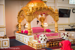 Gold altar with flowers for hindu wedding. Gold altar with flowers for hindu wedding.