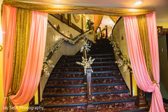 Stairs decorated with flowers and drapes. Stairs decorated with flowers and drapes.