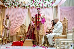 Indian couple walking on the Hindu wedding altar. Indian couple walking on the Hindu wedding altar.