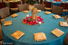 Sangeet tablecloth coral blue decoration. Sangeet tablecloth coral blue decoration.