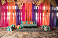 Sangeet stage draping and lanterns decorations. Sangeet stage draping and lanterns decorations.