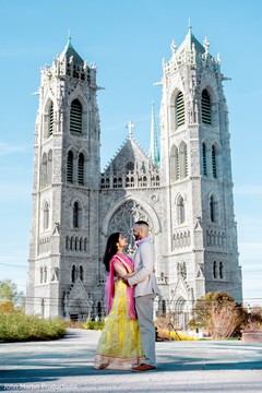 Maharani and her groom in front of the cathedral. Maharani and her groom in front of the cathedral.