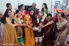 Indian bridesmaids and family with garlands. Indian bridesmaids and family with garlands.