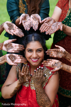 Maharani and her Indian bridesmaids showing their mehndi art. Maharani and her Indian bridesmaids showing their mehndi art.