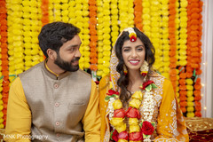 Indian bride and groom at their pre-wedding celebration. Indian bride and groom at their pre-wedding celebration.