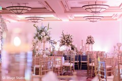 Table arrangement with center decorations. Table arrangement with center decorations.