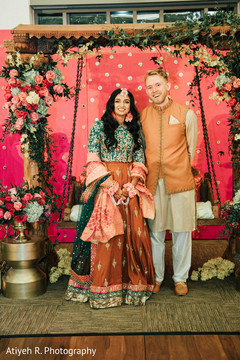Indian couple posing for picture in front of the swing. Indian couple posing for picture in front of the swing.