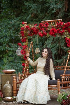 Indian bride wearing the ivory reception saree. Indian bride wearing the ivory reception saree.