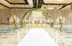 Creative white and green floral decor for Indian wedding mandap. Creative white and green floral decor for Indian wedding mandap.