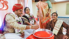 Indian groom and Maharani with wedding officiant. Indian groom and Maharani with wedding officiant.