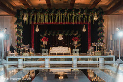 Stage decorated with flowers and candles for photo session. Stage decorated with flowers and candles for photo session.