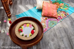 Indian wedding golden decorated thali. Indian wedding golden decorated thali.