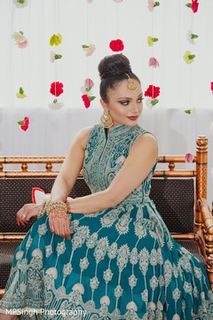 Indian bride wearing her Teal Green embroidered anarkali. Indian bride wearing her Teal Green embroidered anarkali.