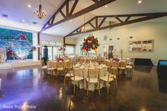 The tables and decorations in the reception hall The tables and decorations in the reception hall