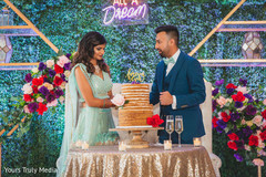 Indian newlyweds cutting the wedding cake Indian newlyweds cutting the wedding cake