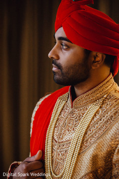 A portrait of the Indian groom ready for the ceremony A portrait of the Indian groom ready for the ceremony