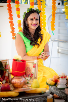 Maharani on her yellow outfit at haldi rituals. Maharani on her yellow outfit at haldi rituals.