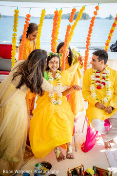 Indian bride with groom at haldi celebration. Indian bride with groom at haldi celebration.
