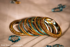 Golden, green and sky blue maharani's bangles. Golden, green and sky blue maharani's bangles.