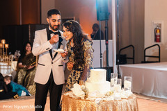 Indian couple sharing their wedding cake. Indian couple sharing their wedding cake.