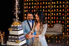 Indian newlyweds cutting the cake capture Indian newlyweds cutting the cake capture