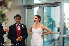 Indian bride and groom smiling after the ceremony. Indian bride and groom smiling after the ceremony.