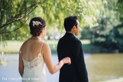 Indian bride and groom having their first look. Indian bride and groom having their first look.