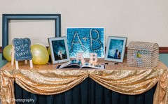 Indian wedding guest book table blue decoration. Indian wedding guest book table blue decoration.